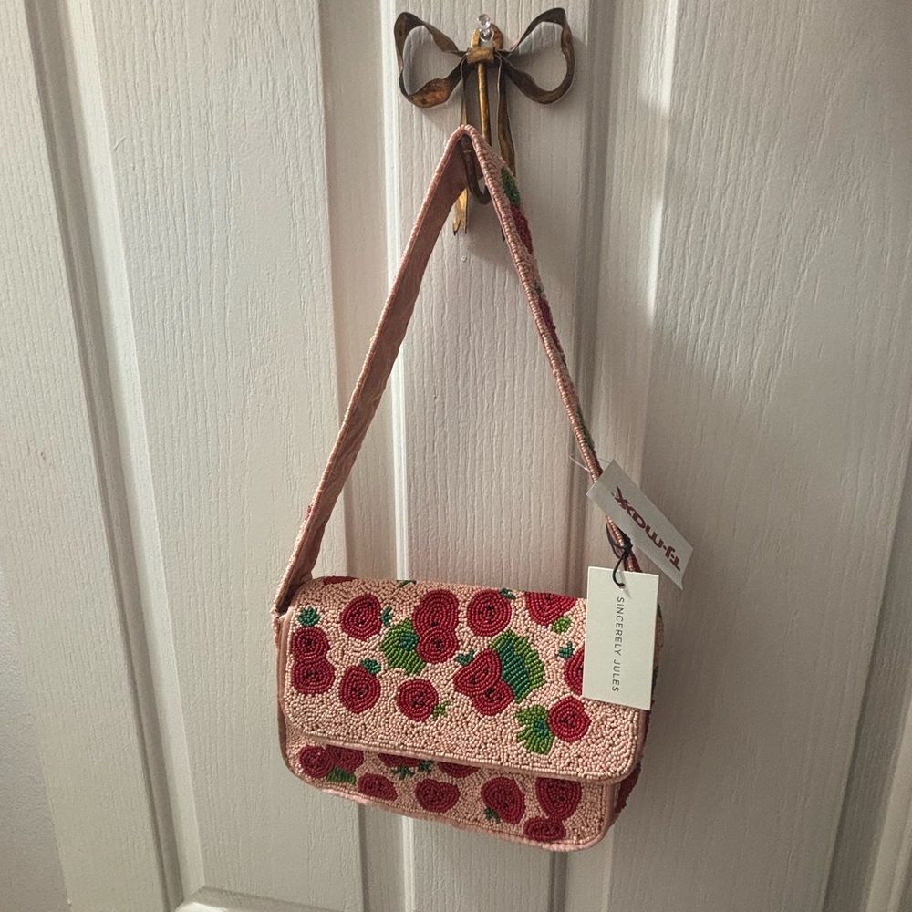 Sincerely Jules Pink Strawberry Floral Beaded Shoulder Bag